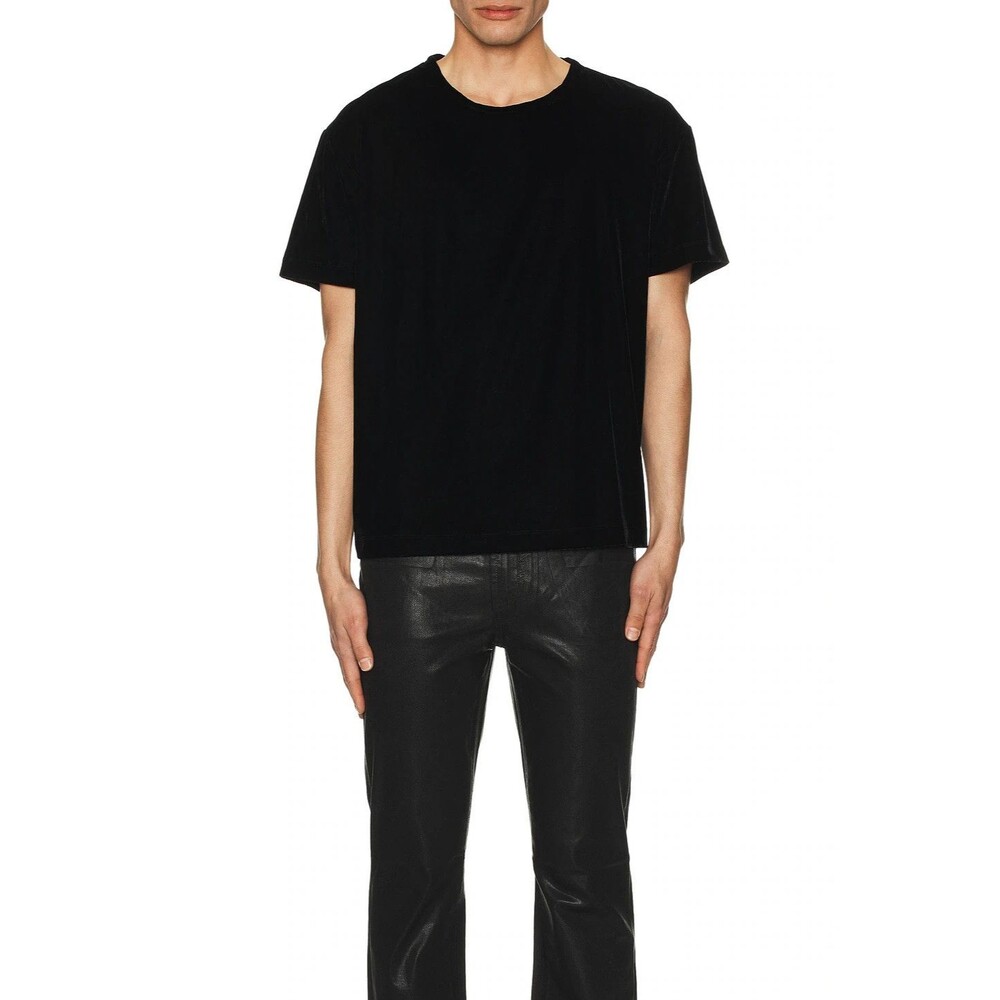 MONFRERE Shirt Mens Large Black Velvet Pullover Crew DANN RELAXED $228
